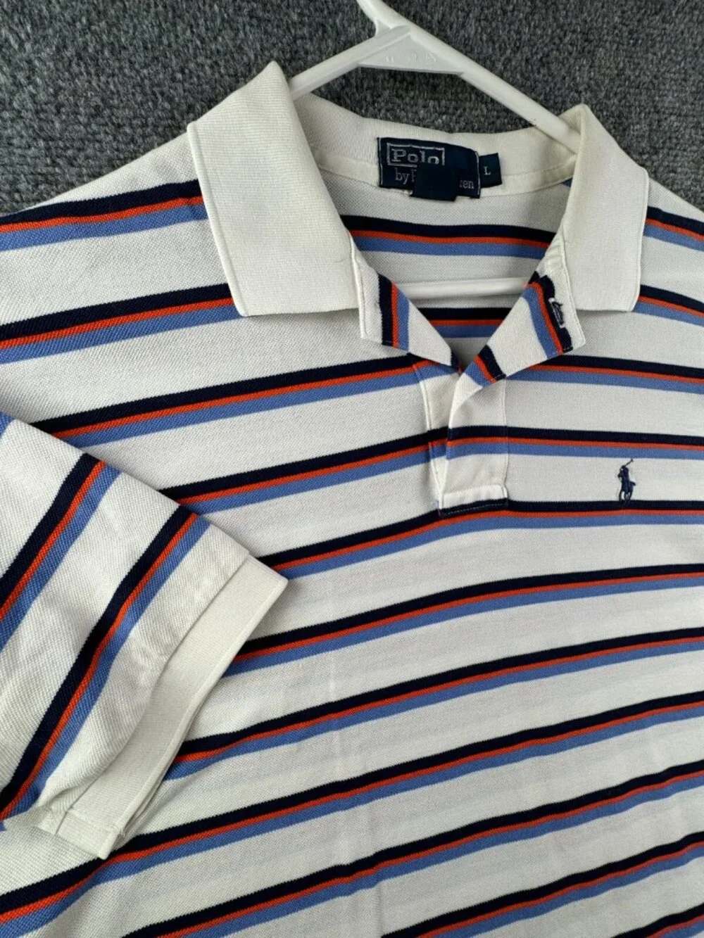 Polo Ralph Lauren Men’s Short Sleeve Polo Shirt Striped White Orange Large Pima